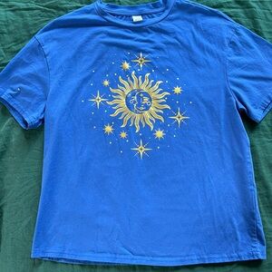 NWOT SHEIN Blue Tee with Sun and Stars Design